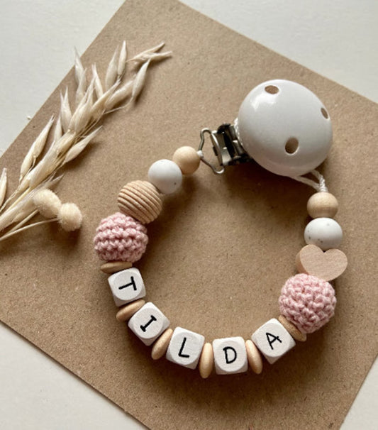 Schnullerkette Rosa – mit Wunschnamen