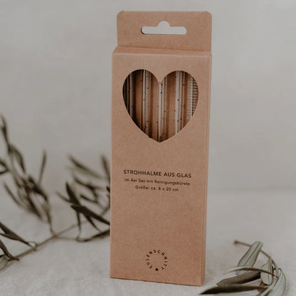 Eulenschnitt Strohhalme Punkte schwarz aus Glas 20cm (4-er Set)