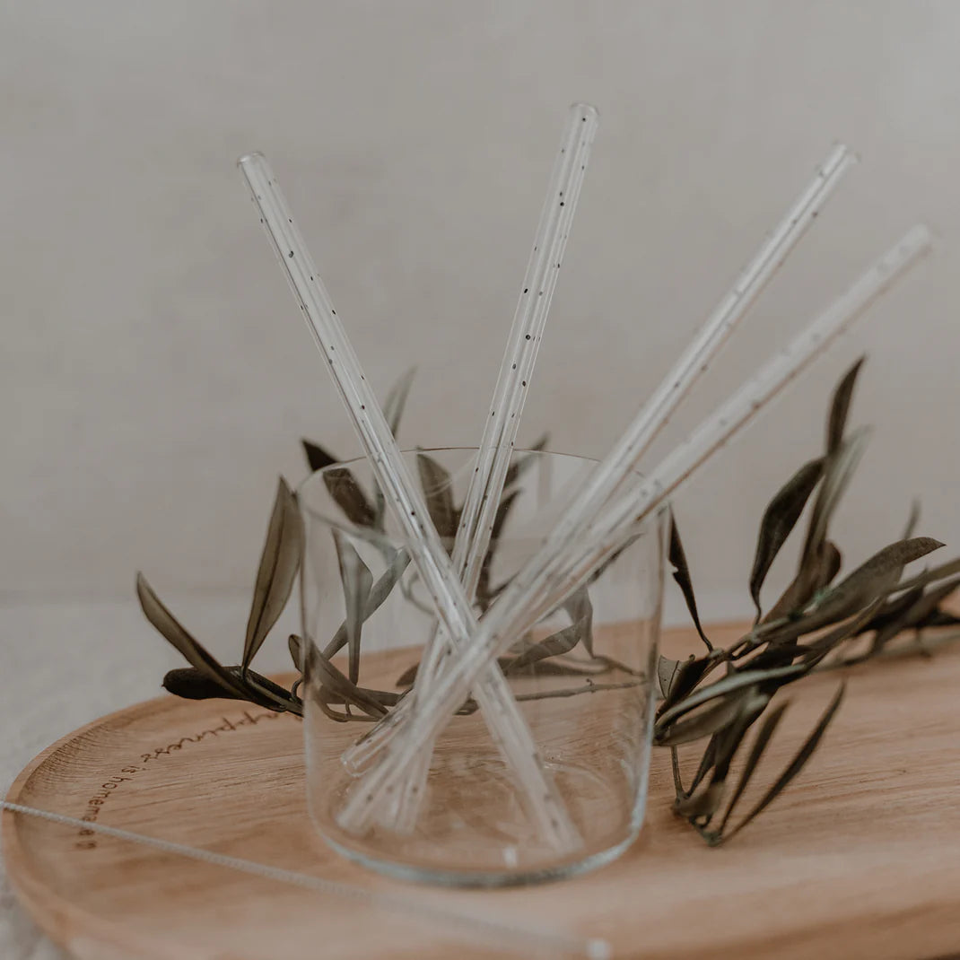 Eulenschnitt Strohhalme Punkte schwarz aus Glas 20cm (4-er Set)