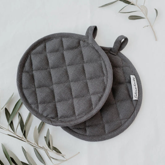 Eulenschnitt Topflappen Leinen anthrazit